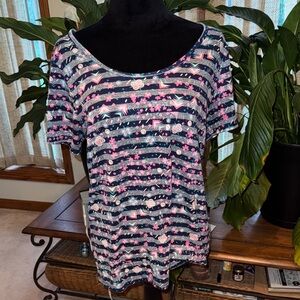 LuLaRoe Blue and White Sequin Short Sleeve Tee